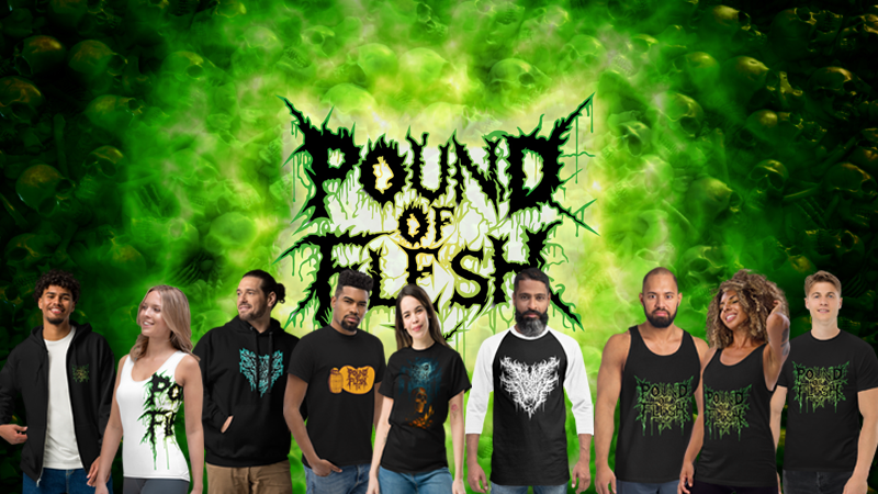 Models wearing Pound of Flesh TX merchandise